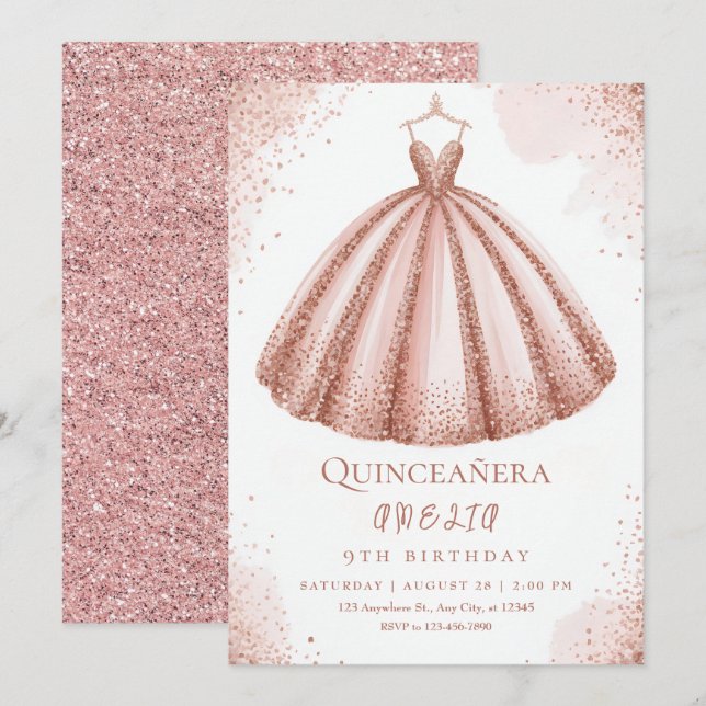 Invitation Joyeux anniversaire petit château princesse (Devant / Derrière)