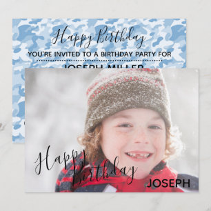 Invitation Joyeux Anniversaire Photo Camouflage Bleu - Invita