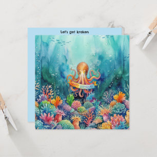 Invitation Joyeux Anniversaire Pieuvre Océan Vie Marine Eau P