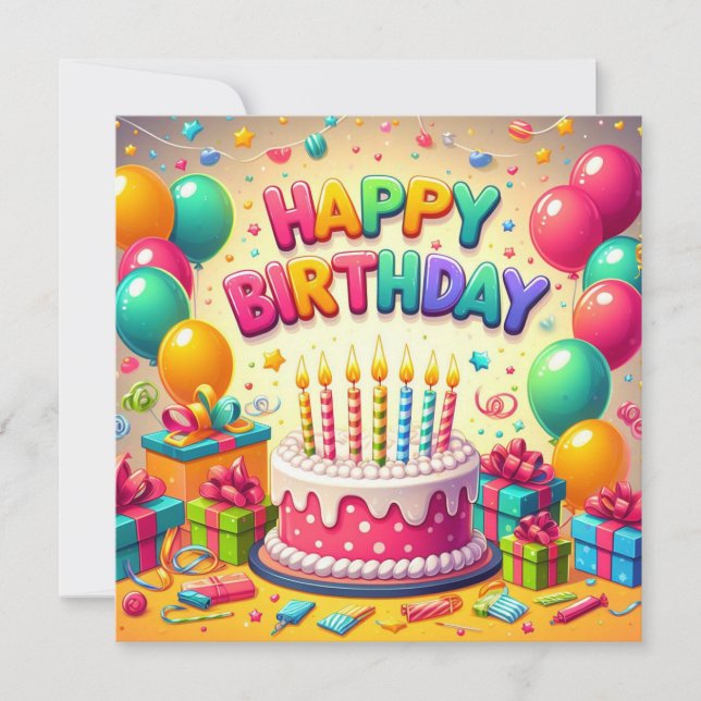 Invitation Joyeux anniversaire pour les enfants - Ballons col (Devant)