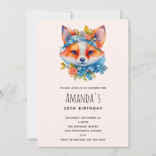 Invitation Joyeux Anniversaire Renard Mignon avec Couronne Fl