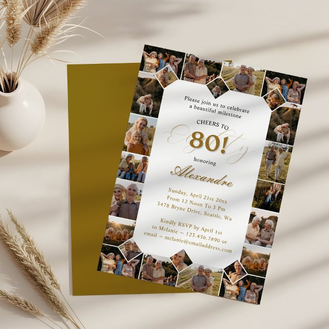 Invitation Joyeux Anniversaire Salue À 80 Ans Photo Collage (Happy Birthday Cheers To 80 Years Photo Collage Invitation)
