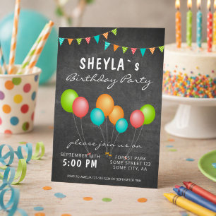 Invitation Joyeux Anniversaire Tableau Noir Ballons Colorés F