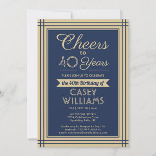 Invitation Joyeux Anniversaire Toute Année Bleu Nuit & Or 4 P