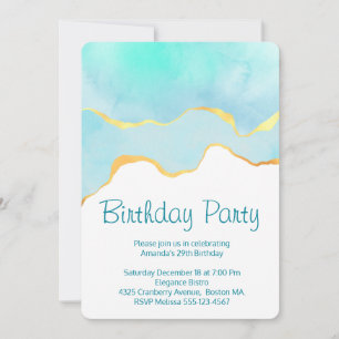 Invitation Joyeux Anniversaire Tropical Vert avec Bordure Dor