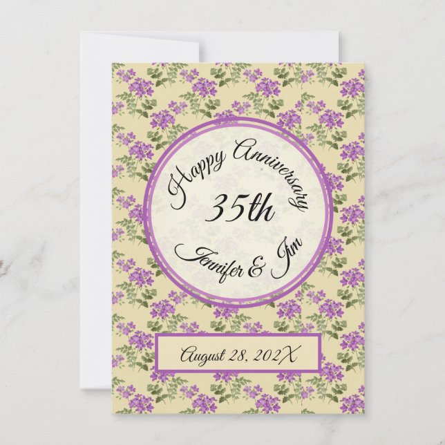 Invitation Joyeux Anniversaire violet violet sur jaune pâle (Devant)