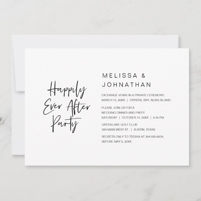 Invitation Joyeux Après, Dîner Mariage Elopement Party (Devant)
