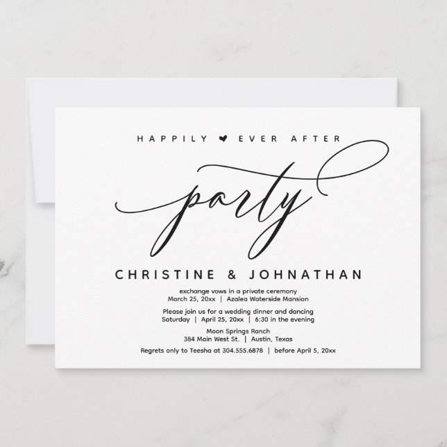 Invitation Joyeux Après La Fête, Dîner Mariage Moderne (Devant)
