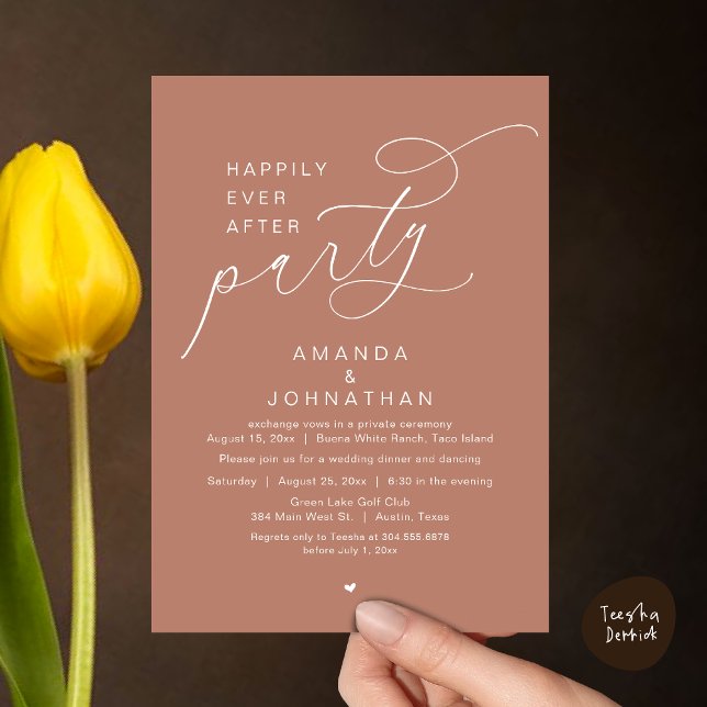 Invitation Joyeux Après La Fête, Dîner Mariage Romantique (Happily Ever After Party, Modern Romantic Wedding Dinner Invitation Card, PDF, Earthy Brown )