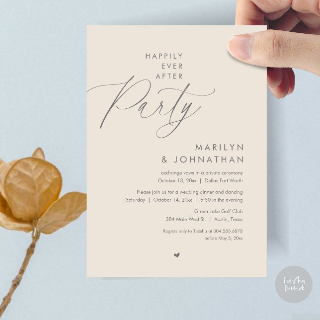 Invitation Joyeux Après La Fête, Dîner Mariage Romantique (Happily Ever After Party, Modern Romantic Wedding Dinner Invitation Card, PDF, in Dark Grey Cream)