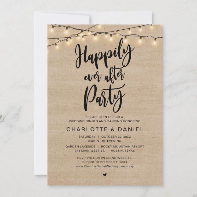 Invitation Joyeux Après La Fête, Dîner Rustique Mariage (Devant)