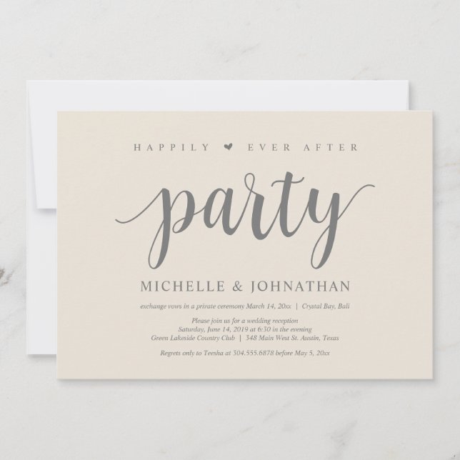 Invitation Joyeux après la fête, mariage elopement Dîner (Devant)
