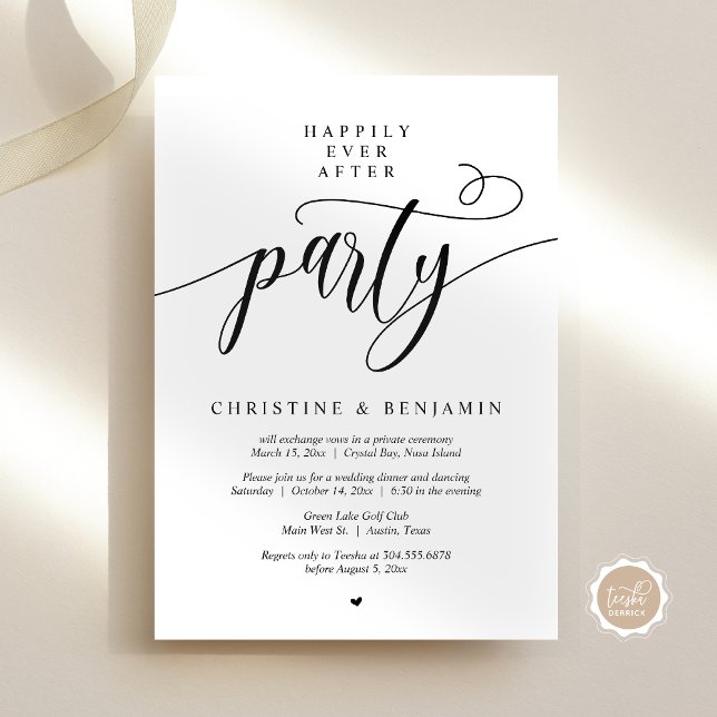 Invitation Joyeux Après La Fête, Script Moderne (Happily Ever After Party, Wedding Elopement, Modern Calligraphy Script, Post wed dinner celebration)