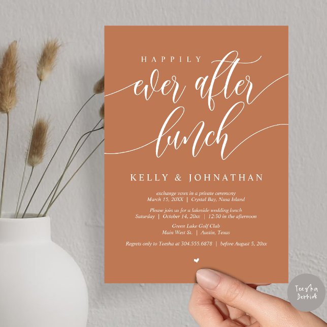 Invitation Joyeux après le déjeuner Mariage, en rouille de cu (Happily Ever After Wedding Lunch Invitation Card, PDF, Modern Calligraphy, in Copper)