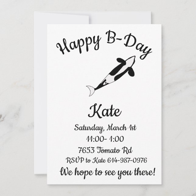 Invitation Joyeux B-day Orca Whale (Devant)