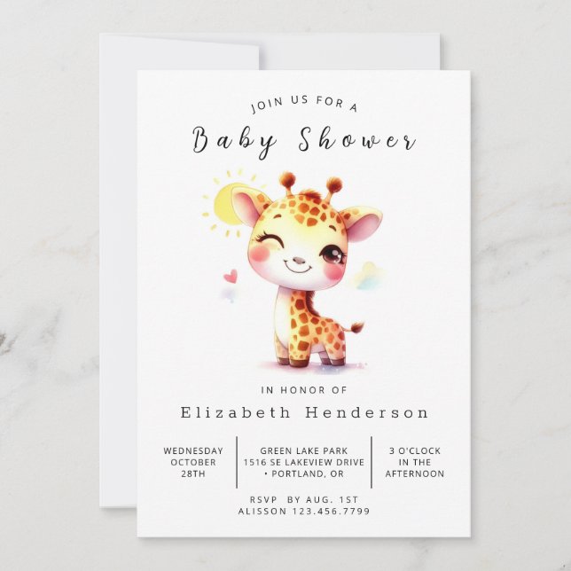 Invitation Joyeux Baby shower de Giraffe Editable (Devant)