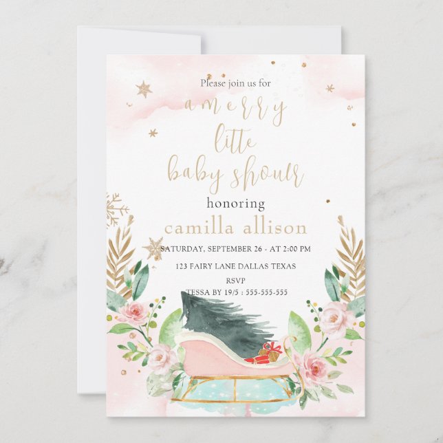 Invitation Joyeux Baby shower de Noël de Sleigh (Devant)