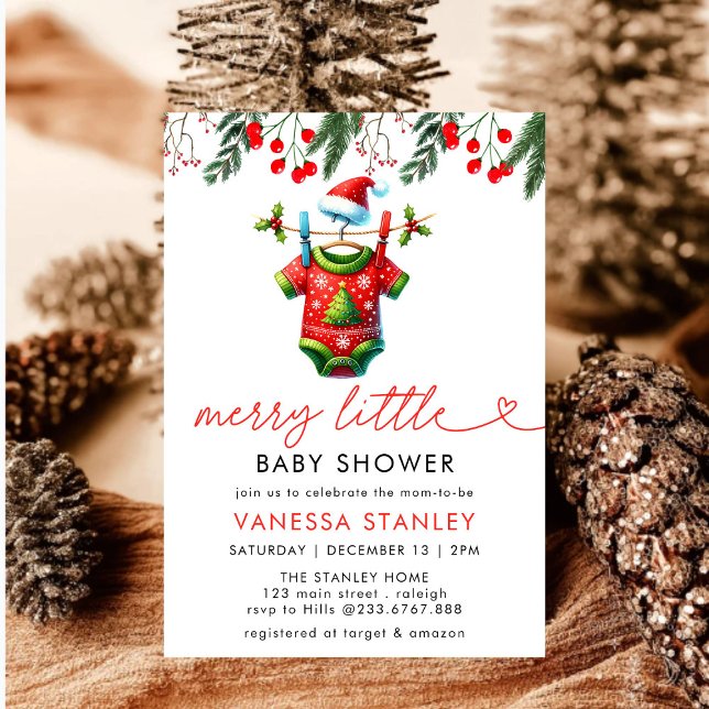 Invitation Joyeux Baby shower de Noël Floral Père Noël (Créateur téléchargé)