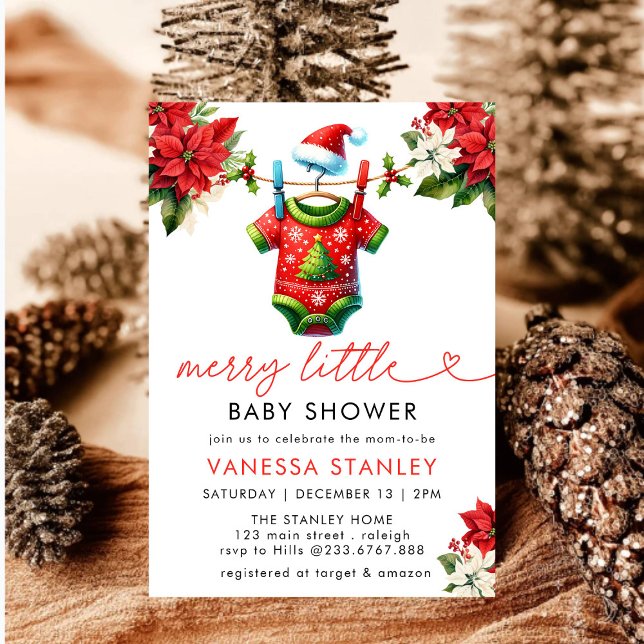 Invitation Joyeux Baby shower de Noël Floral Père Noël (Créateur téléchargé)