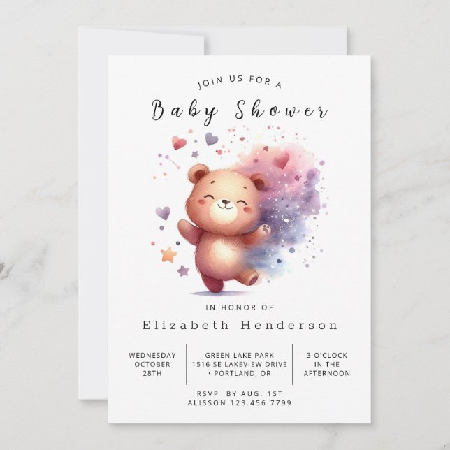 Invitation Joyeux Baby shower d'ours personnalisé (Devant)