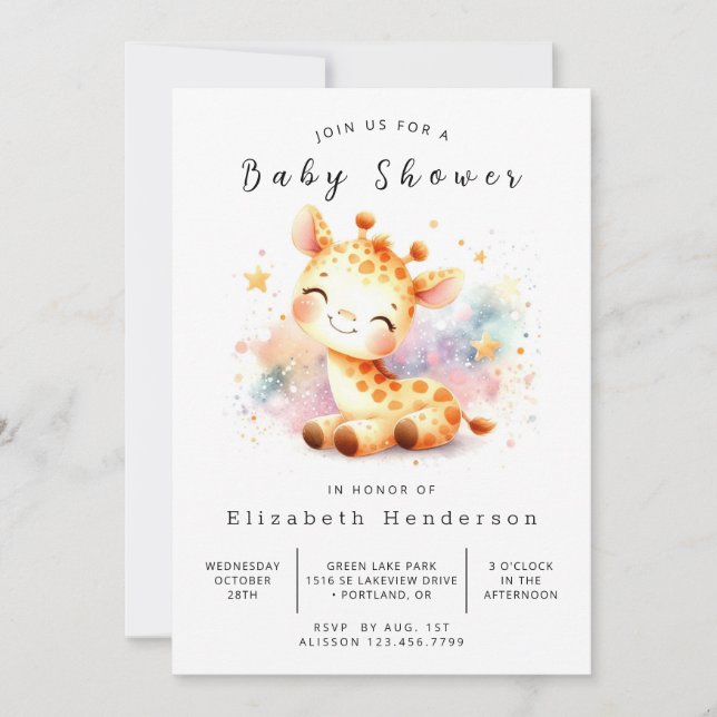 Invitation Joyeux Baby shower en ligne de la Giraffe (Devant)