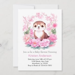 Invitation Joyeux Baby shower Fille Otter Rose Floral