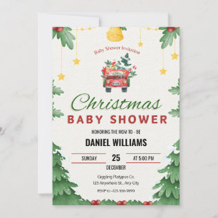 Invitation Joyeux Baby shower Joyeux Green Christmas Toy Driv