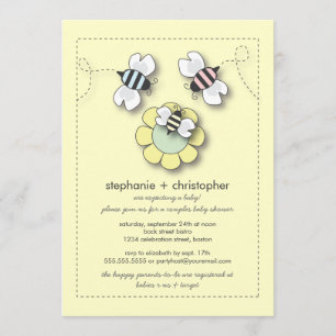 Invitation Joyeux Baby shower neutre des couples d'abeilles