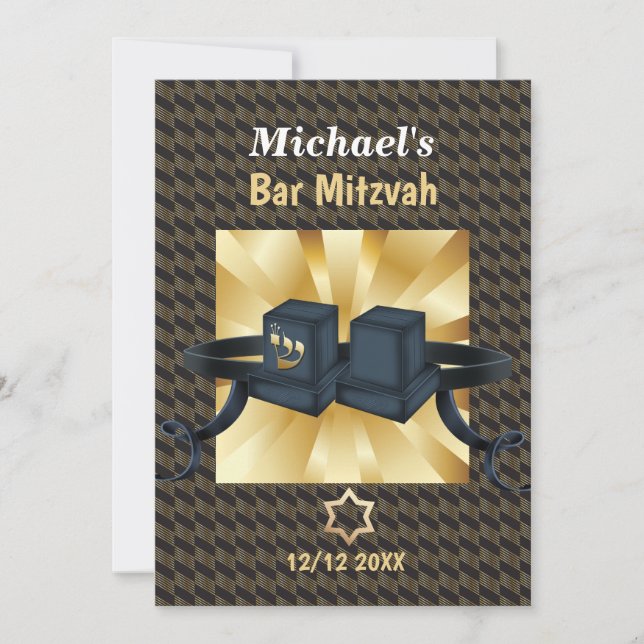 Invitation Joyeux Bar Mitzvah 20XX Décoration Or (Devant)
