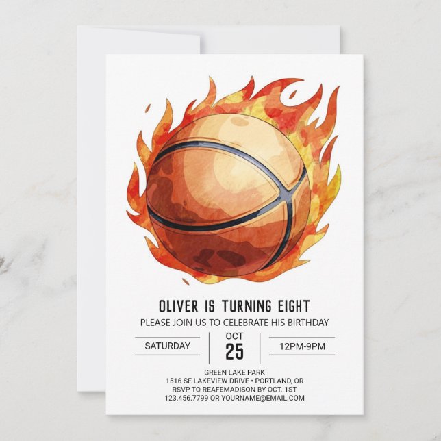 Invitation Joyeux Basketball Net Watercolor Anniversaire (Devant)