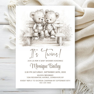 Invitation Joyeux Bébé Jumeaux Ours en Peluche Célébration de