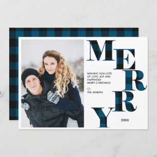 Invitation Joyeux   Blue Buffalo Plaid Photo Holiday