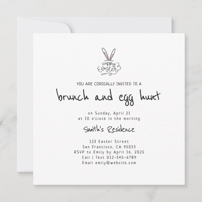 Invitation Joyeux brunch de Pâques et chasse aux oeufs (Devant)