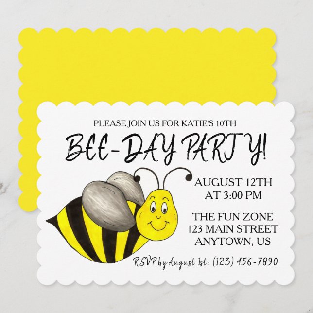 Invitation Joyeux Bumblebee Jaune Bumble Abee Jaune Anniversa (Devant / Derrière)