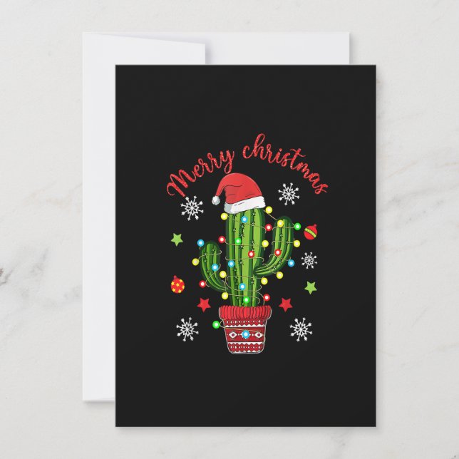 Invitation Joyeux Cactus de Noël avec Santa Hat Light Funny (Devant)