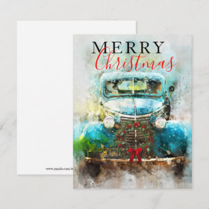 Invitation Joyeux Camion Vintage d'aquarelle de Noël