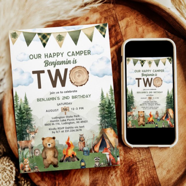Invitation Joyeux Camper 2e anniversaire (Happy Camper 2nd Birthday Invitation
)