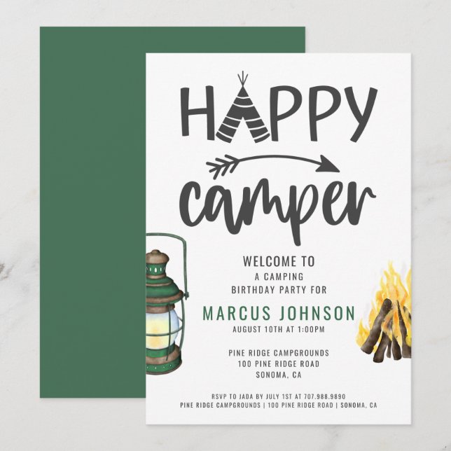 Invitation Joyeux Camper Boy's Birthday Party (Devant / Derrière)