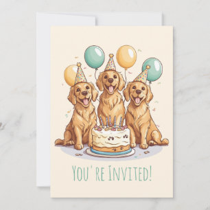 Invitation Joyeux Chiens d'or d'excursion d'anniversaire