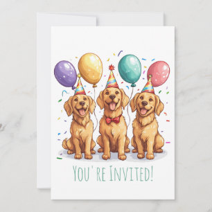 Invitation Joyeux Chiens d'or d'excursion d'anniversaire