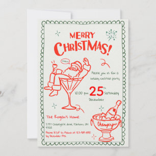 Invitation Joyeux Cocktail de Noël Joyeux Doodle tiré main