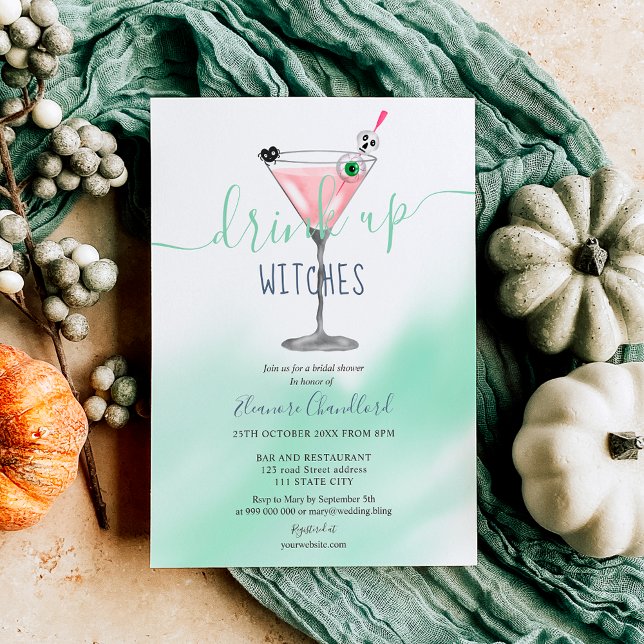 Invitation Joyeux cocktail rose sorcières Halloween nuptiale  (Fun pink cocktail witches Halloween bridal shower Invitation)