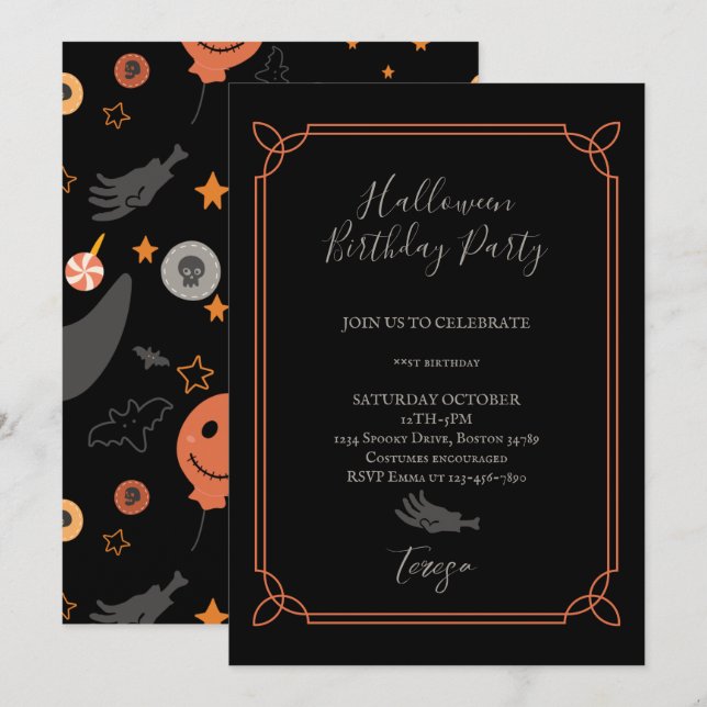 Invitation Joyeux Costume d'Halloween fête d'anniversaire (Devant / Derrière)