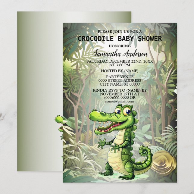 Invitation Joyeux Crocodile sauvage arbres de la jungle belle (Devant / Derrière)