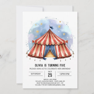 Invitation Joyeux Custom Watercolor Circus Anniversaire