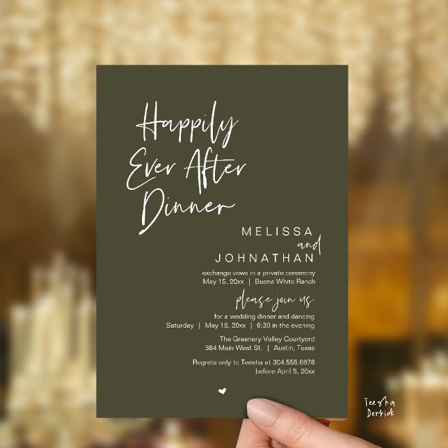 Invitation Joyeux dîner de mariage moderne pour toujours (Happily Ever After Dinner Modern Wedding Reception Party Invitation Card olive green)