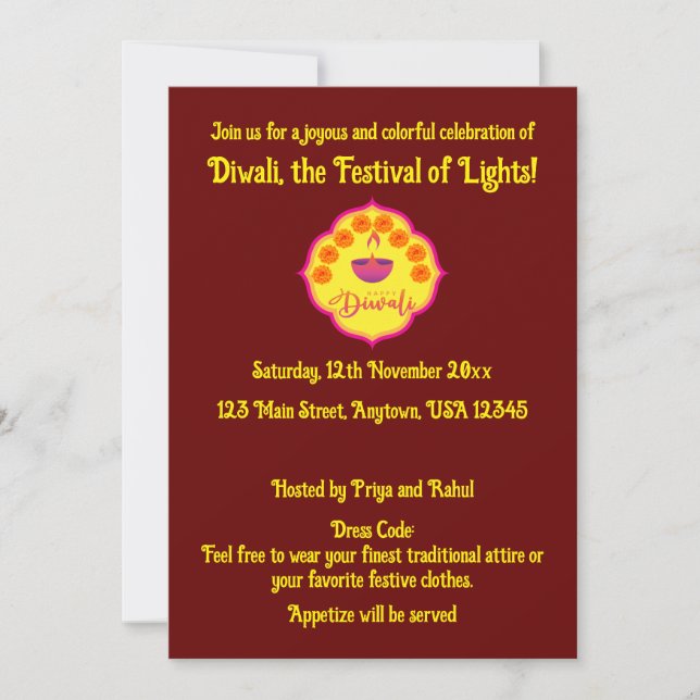 Invitation Joyeux Diwali - Célébration (Devant)