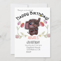 Joyeux Eléphant et Tulipes d'anniversaire
