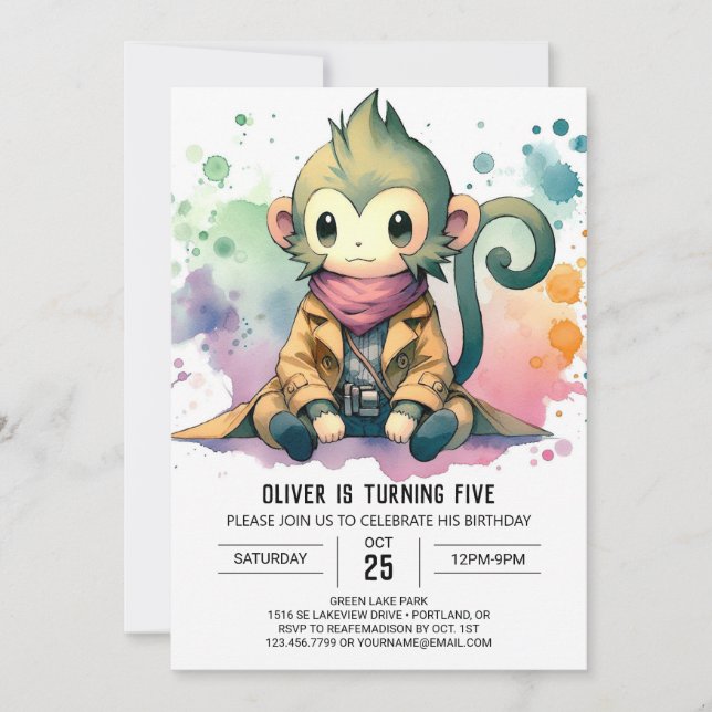 Invitation Joyeux Enfants Singe Anniversaire (Devant)