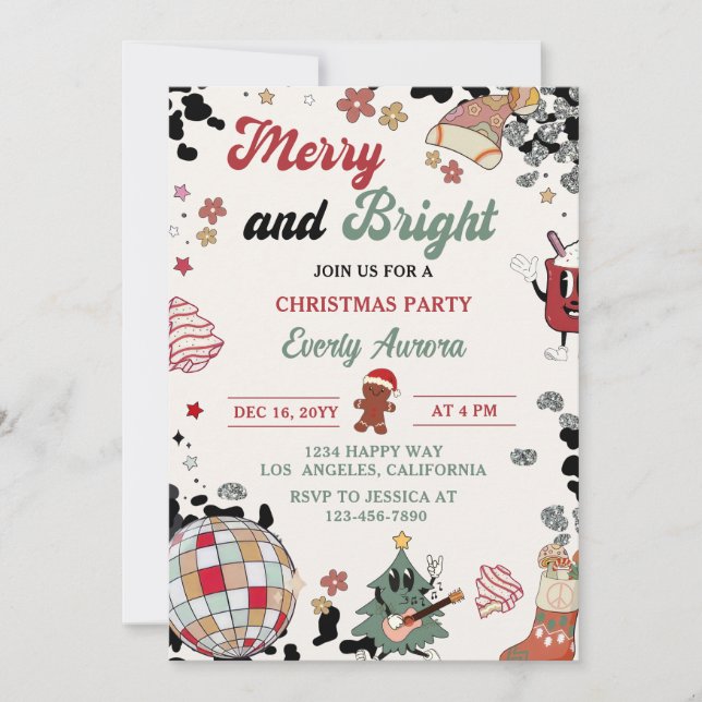 Invitation Joyeux Et Bright Disco Ball Fête de Noël (Devant)